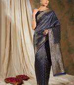 Navy Blue Color Weaving Work Banarasi silk blend Saree With Blouse