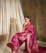 Pink Color Weaving Work Banarasi silk blend Saree With Blouse