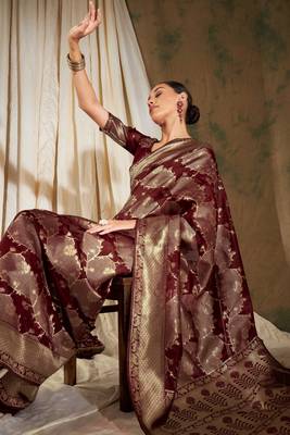 Maroon Color Weaving Work Banarasi silk blend Saree With Blouse 1