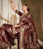 Maroon Color Weaving Work Banarasi silk blend Saree With Blouse