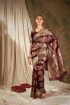 Maroon Color Weaving Work Banarasi silk blend Saree With Blouse 2