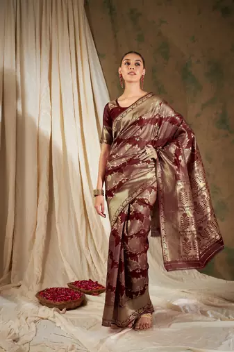 Maroon Color Weaving Work Banarasi silk blend Saree With Blouse