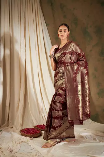 Maroon Color Weaving Work Banarasi silk blend Saree With Blouse