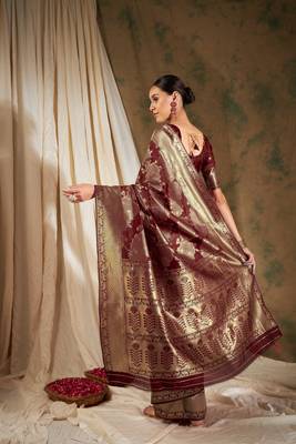 Maroon Color Weaving Work Banarasi silk blend Saree With Blouse 4