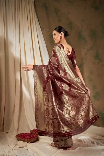 Maroon Color Weaving Work Banarasi silk blend Saree With Blouse