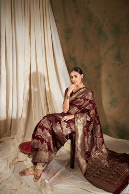 Maroon Color Weaving Work Banarasi silk blend Saree With Blouse 5