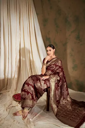 Maroon Color Weaving Work Banarasi silk blend Saree With Blouse