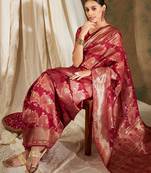 Red Color Weaving Work Banarasi silk blend Saree With Blouse