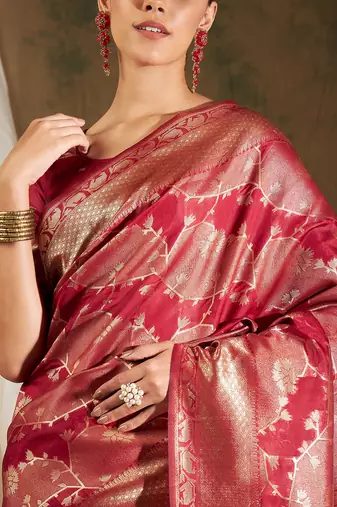 Red Color Weaving Work Banarasi silk blend Saree With Blouse
