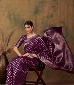 Purple color weaving work kanjivaram silk saree with blouse