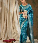 Sky blue color weaving work kanjivaram silk saree with blouse