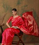 Red color weaving work kanjivaram silk saree with blouse