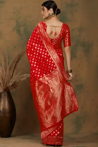 Red color weaving work kanjivaram silk saree with blouse