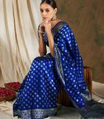 Royal blue color weaving work kanjivaram silk saree with blouse