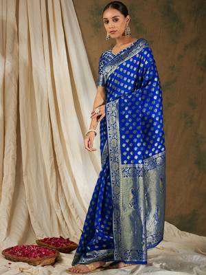 Royal blue color weaving work kanjivaram silk saree with blouse 3