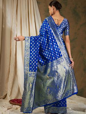 Royal blue color weaving work kanjivaram silk saree with blouse 5