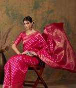 Pink color weaving work kanjivaram silk saree with blouse