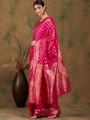 Pink color weaving work kanjivaram silk saree with blouse 3
