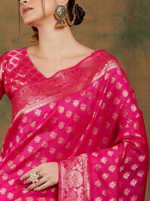 Pink color weaving work kanjivaram silk saree with blouse 4