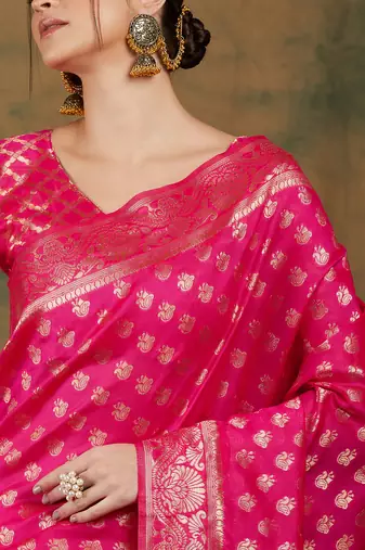 Pink color weaving work kanjivaram silk saree with blouse