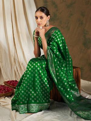 Green color weaving work kanjivaram silk saree with blouse 1