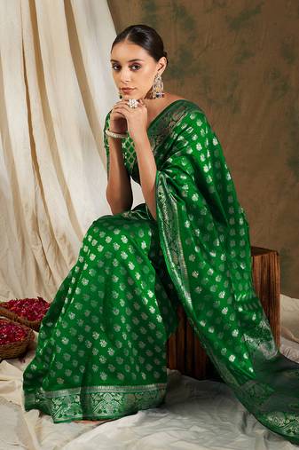 Green color weaving work kanjivaram silk saree with blouse