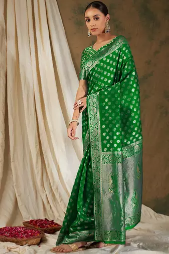 Green color weaving work kanjivaram silk saree with blouse
