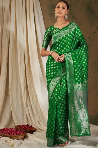 Green color weaving work kanjivaram silk saree with blouse