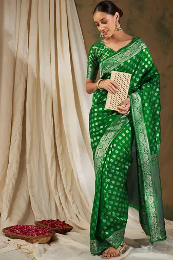 Green color weaving work kanjivaram silk saree with blouse