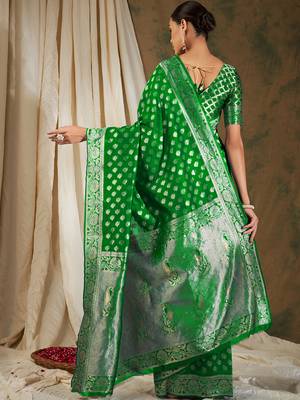 Green color weaving work kanjivaram silk saree with blouse 5