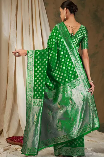 Green color weaving work kanjivaram silk saree with blouse