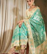 Sea Green Color Weaving Work Spun Cotton Saree With Blouse