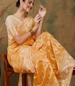 Lemon Color Weaving Work Spun Cotton Saree With Blouse