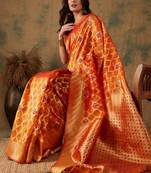 Gold color weaving work organza silk saree with blouse