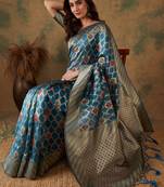 Sky Blue Color Weaving Work Organza Silk Blend Saree With Blouse