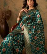 Olive Color Weaving Work Organza Silk Blend Saree With Blouse