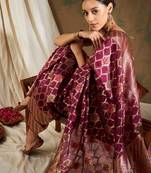 Burgundy Color Weaving Work Organza Silk Blend Saree With Blouse