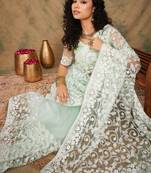Light Pista Green Color Embroidered Work Net Saree With Blouse