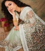 Pista Green Color Embroidered Work Net Saree With Blouse