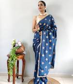 Blue Faux Georgette Embroidered Pre Stitched Saree