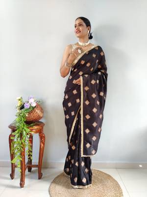 Black Faux Georgette Embroidered Pre Stitched Saree 1