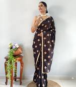Black Faux Georgette Embroidered Pre Stitched Saree