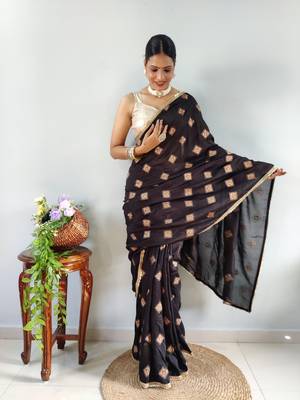 Black Faux Georgette Embroidered Pre Stitched Saree 3