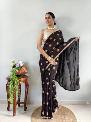 Black Faux Georgette Embroidered Pre Stitched Saree 5