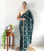 Green Faux Georgette Embroidered Pre Stitched Saree