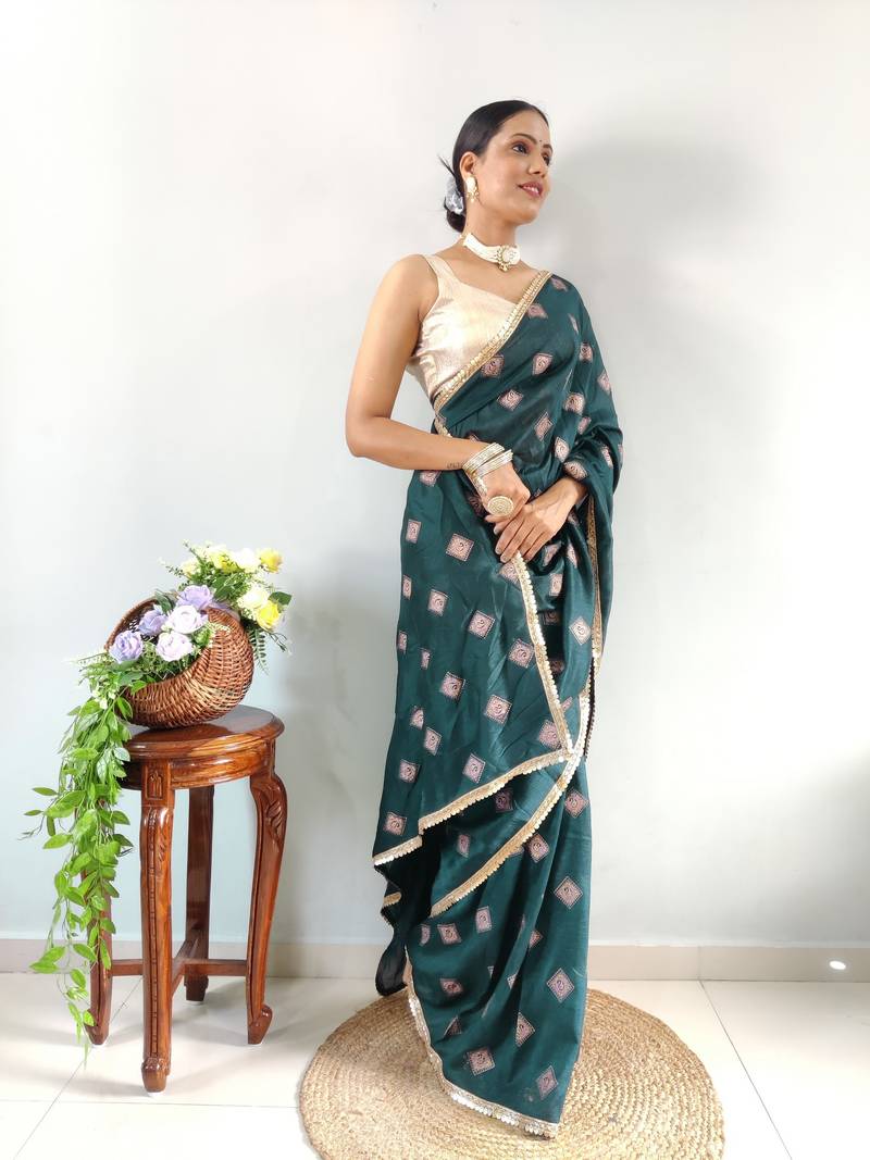 Green Faux Georgette Embroidered Pre Stitched Saree