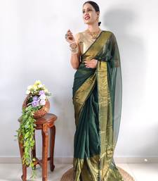 green faux georgette embroidered pre stitched saree