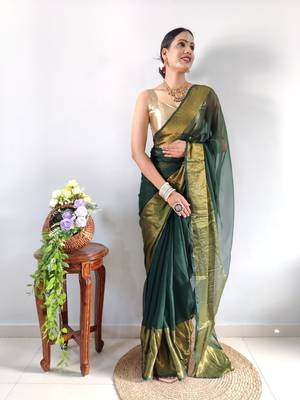 green faux georgette embroidered pre stitched saree 3