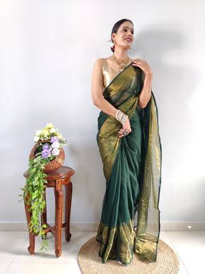 green faux georgette embroidered pre stitched saree 8