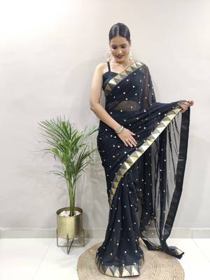 pre-stitched black faux georgette embroidered saree 1